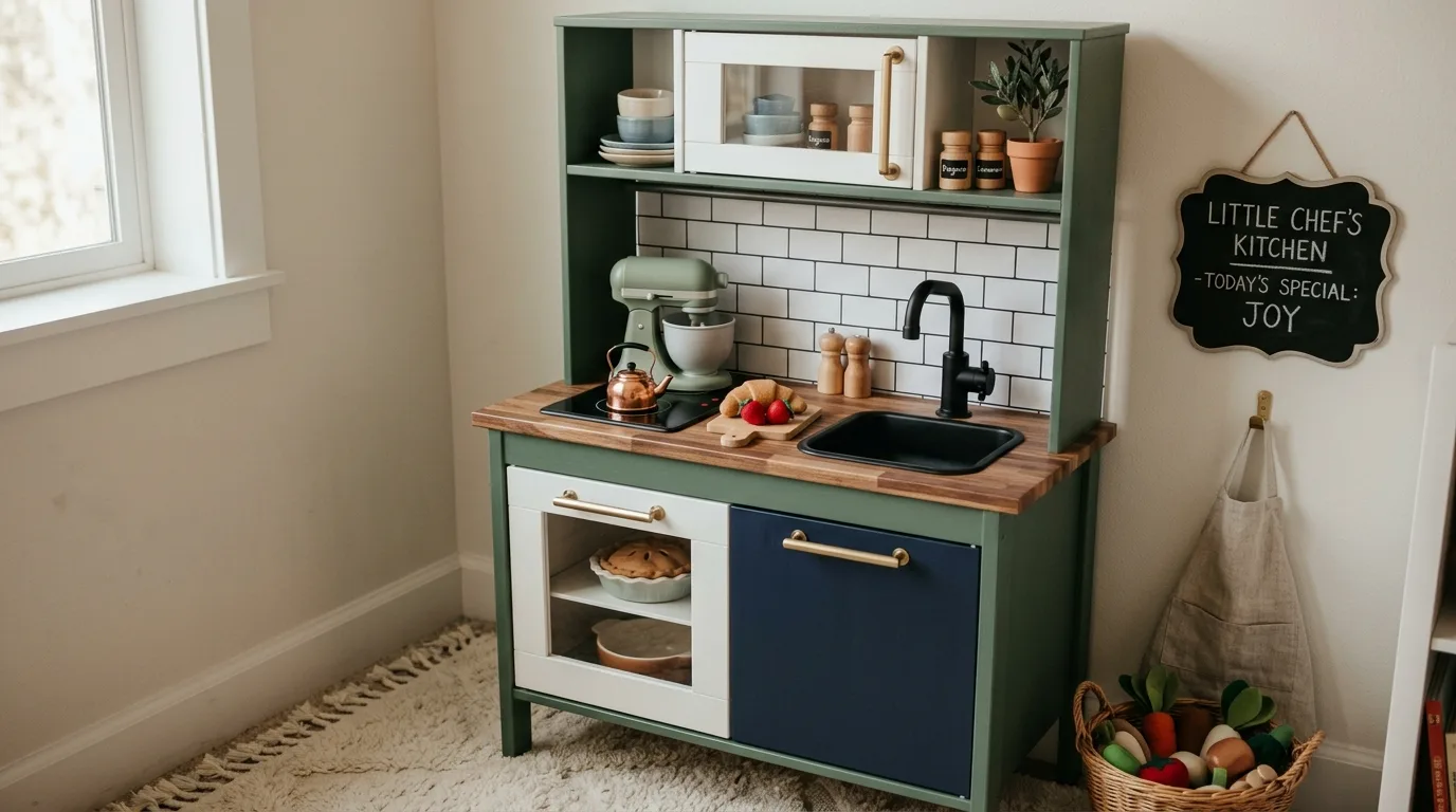 Finish with a setup that feels fun polished and imaginative inspiration for a kids play kitchen.